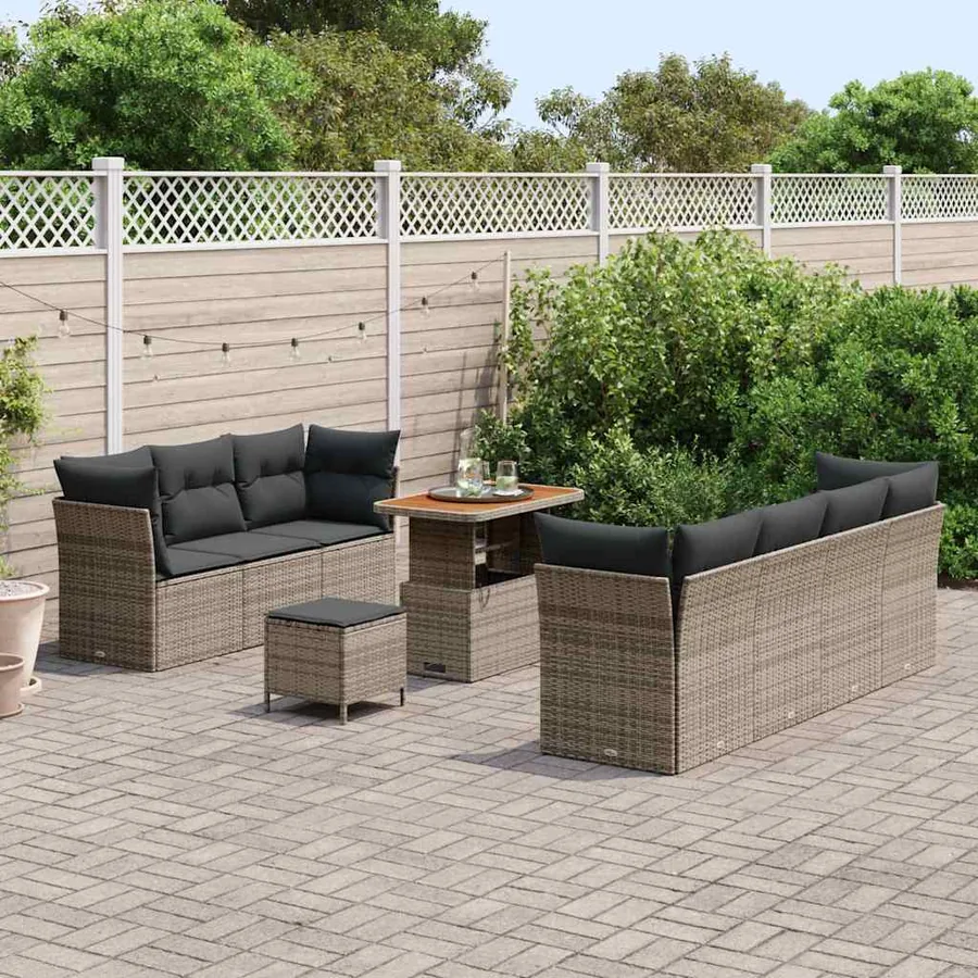 Ensemble de canapé de jardin avec coussin 10 pcs Gris - 3