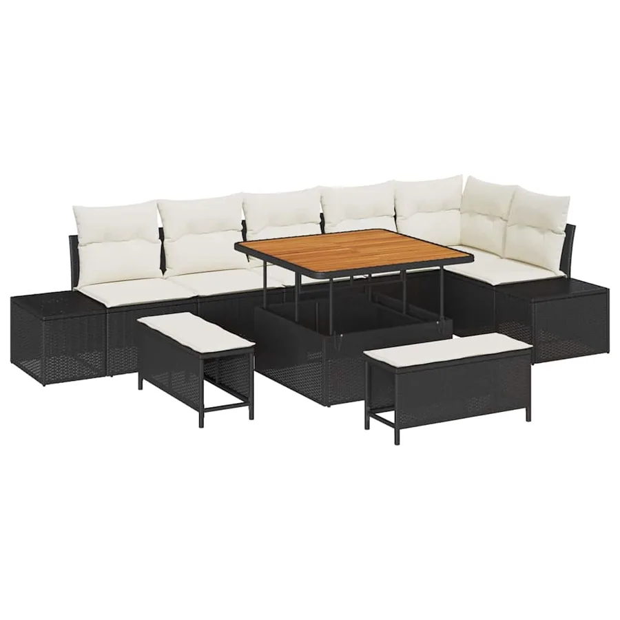 Ensemble de canapé de jardin avec coussin 9 pcs Noir polyrotin - 2