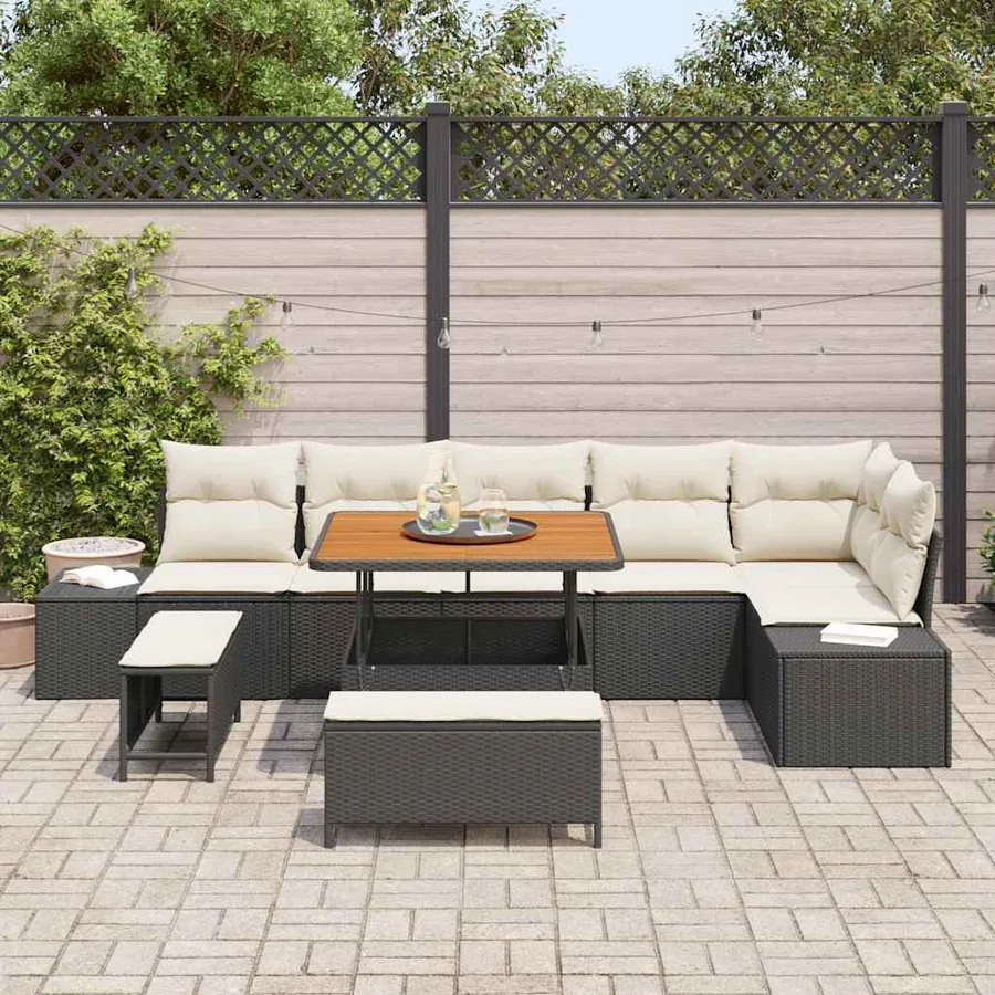 Ensemble de canapé de jardin avec coussin 9 pcs Noir polyrotin - 3
