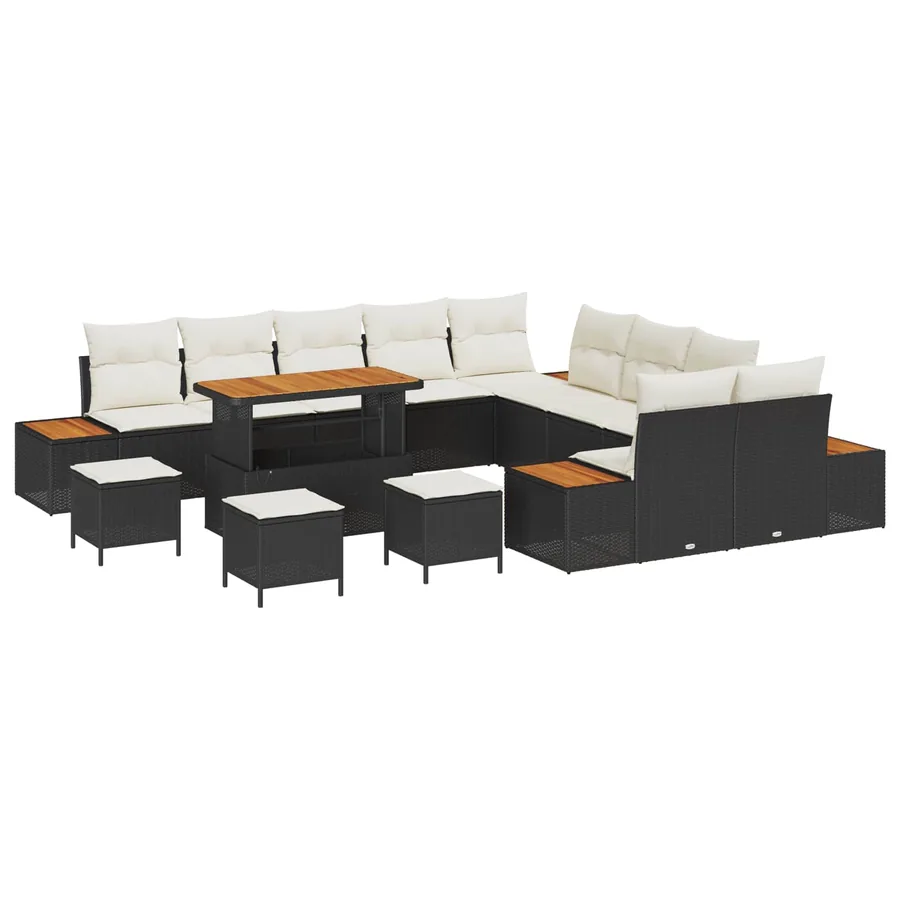 Ensemble de canapé de jardin avec coussin 14 pcs Noir et Crème - 2