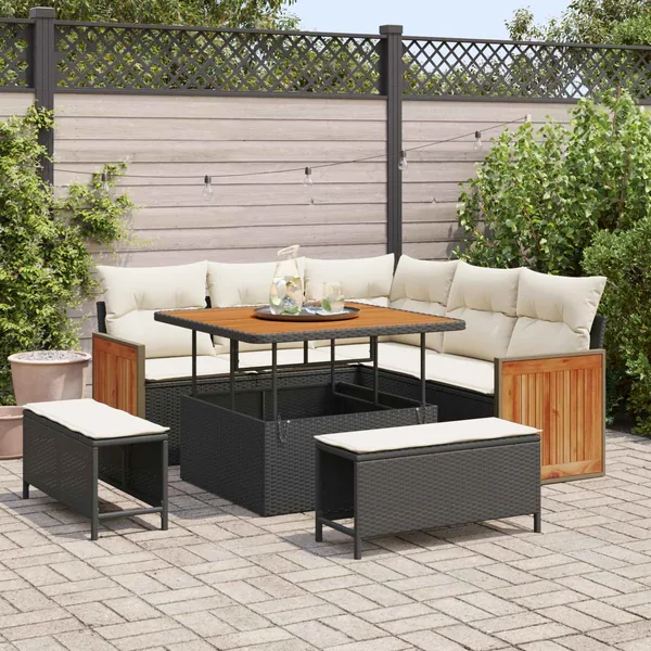 Ensemble de canapé de jardin avec coussin 8 pcs Noir et Crème