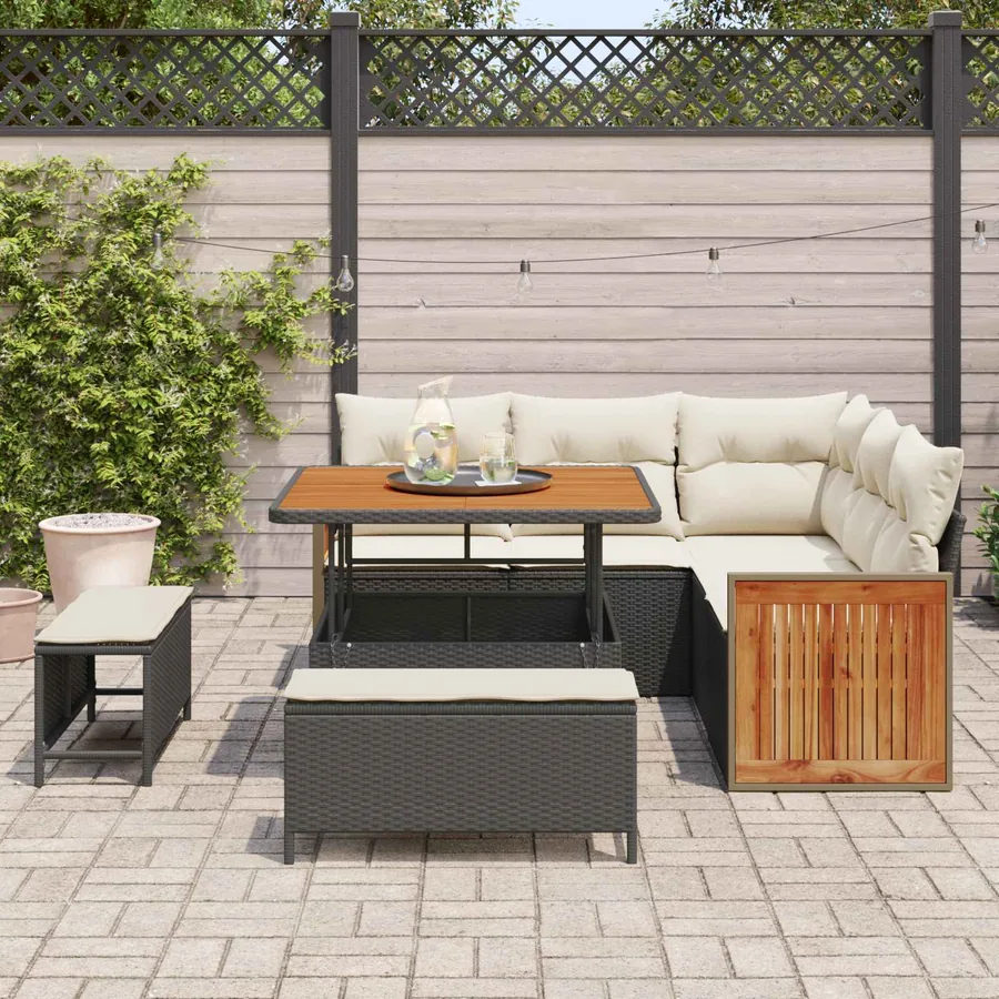 Ensemble de canapé de jardin avec coussin 8 pcs Noir et Crème - 3