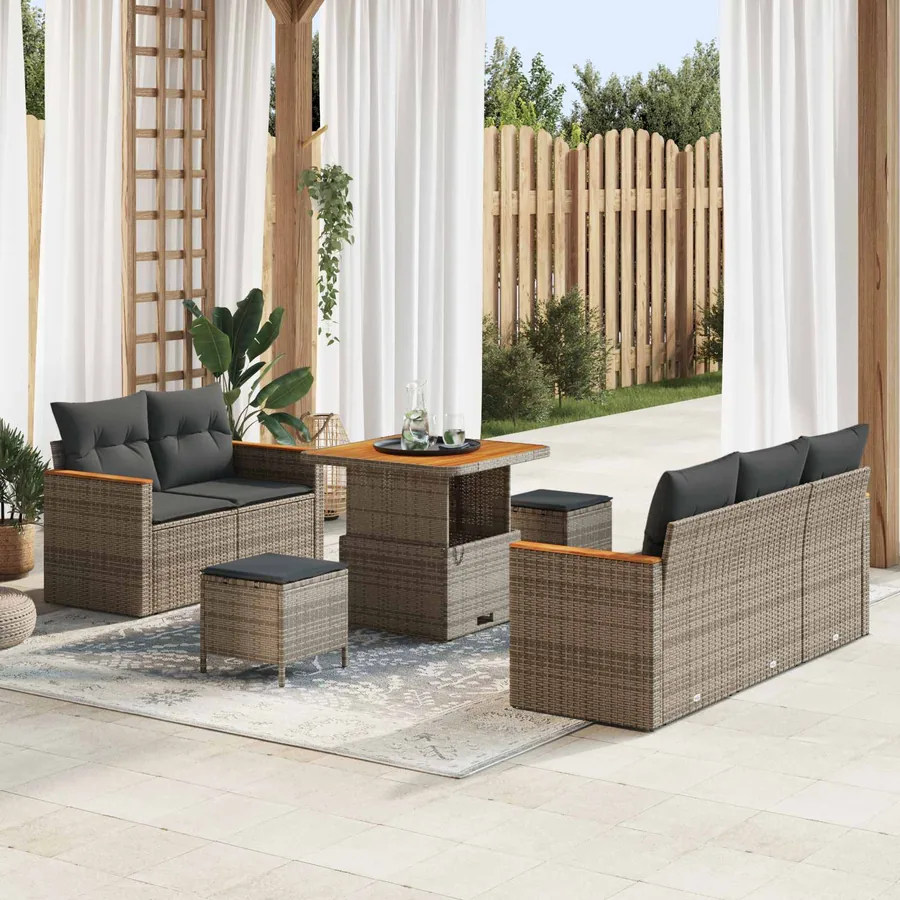 Ensemble de canapé de jardin 8 pcs Gris polyrotin