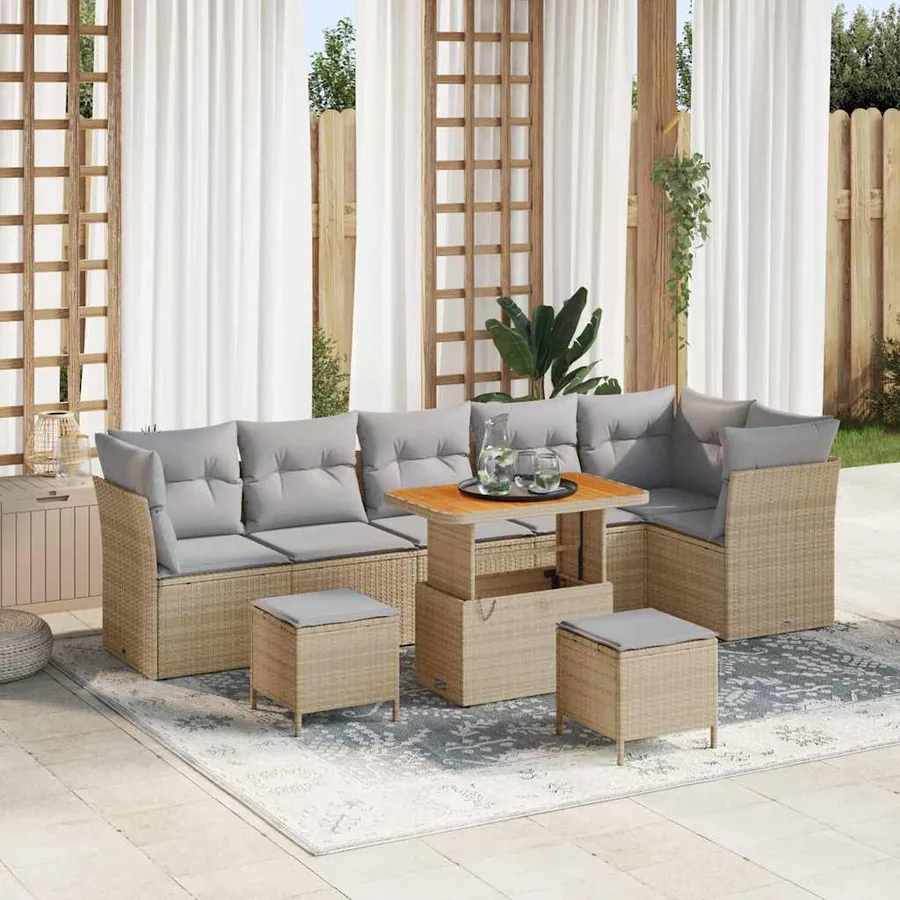 Ensemble de canapé de jardin 9 pcs beige et gris clair