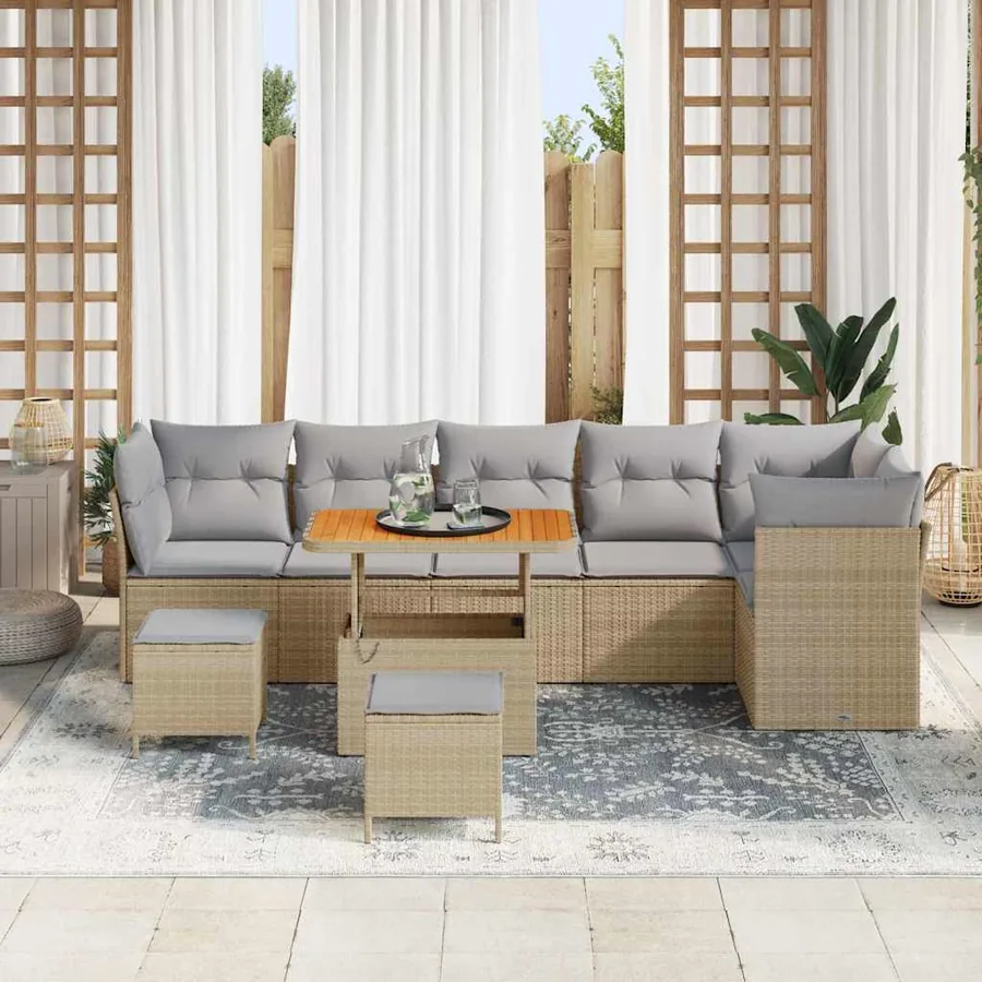 Ensemble de canapé de jardin 9 pcs beige et gris clair - 3