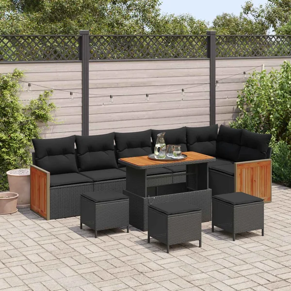 Ensemble de canapé de jardin avec coussin 10 pcs Noir