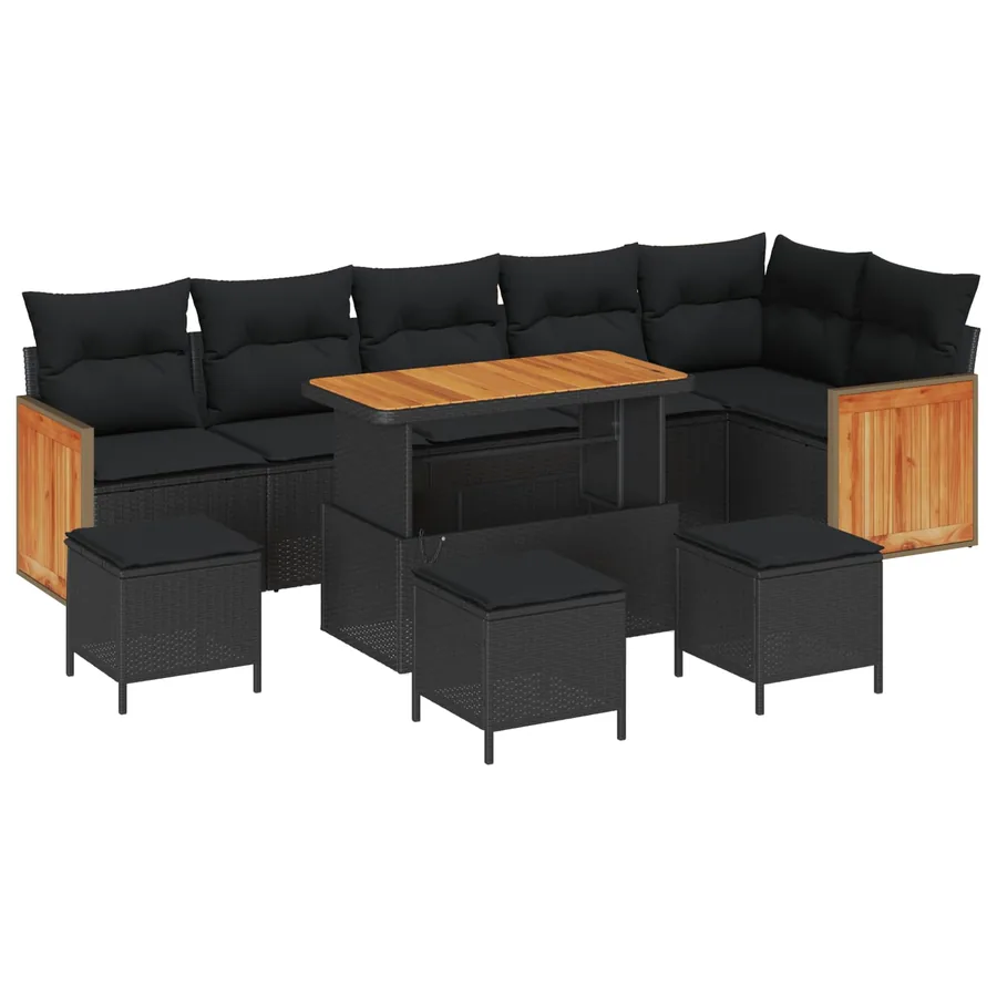 Ensemble de canapé de jardin avec coussin 10 pcs Noir - 2