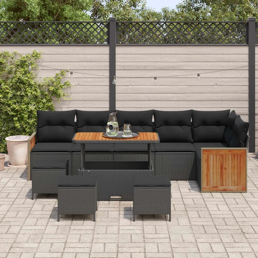 Ensemble de canapé de jardin avec coussin 10 pcs Noir - 3