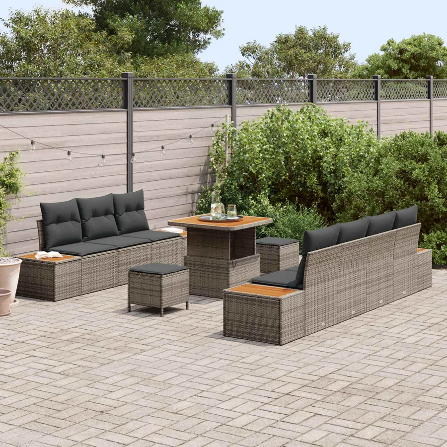 Ensemble de canapé de jardin avec coussin 10 pcs Gris - 3