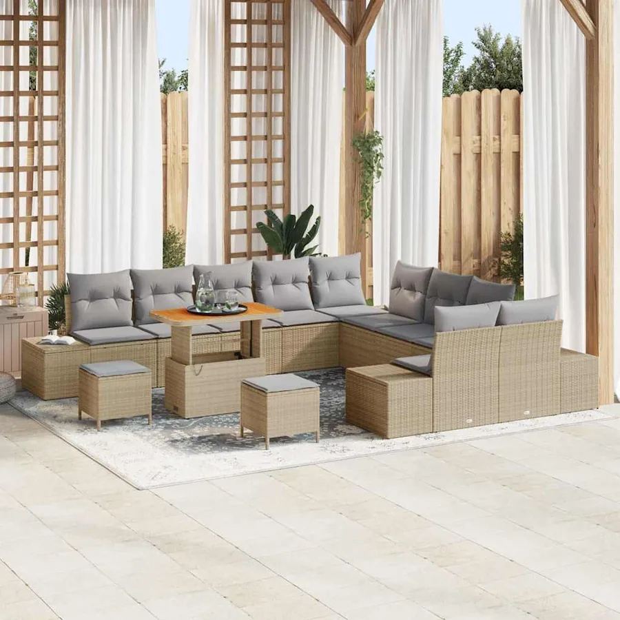 Ensemble de canapé de jardin 13 pcs Beige polyrotin