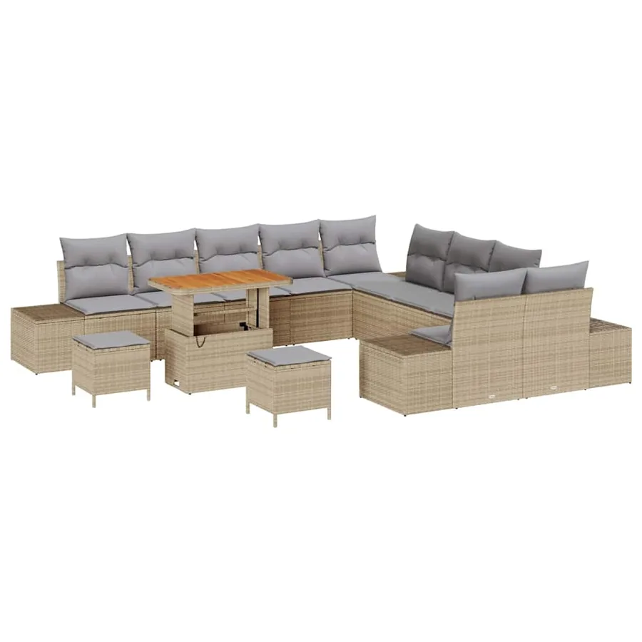 Ensemble de canapé de jardin 13 pcs Beige polyrotin - 2
