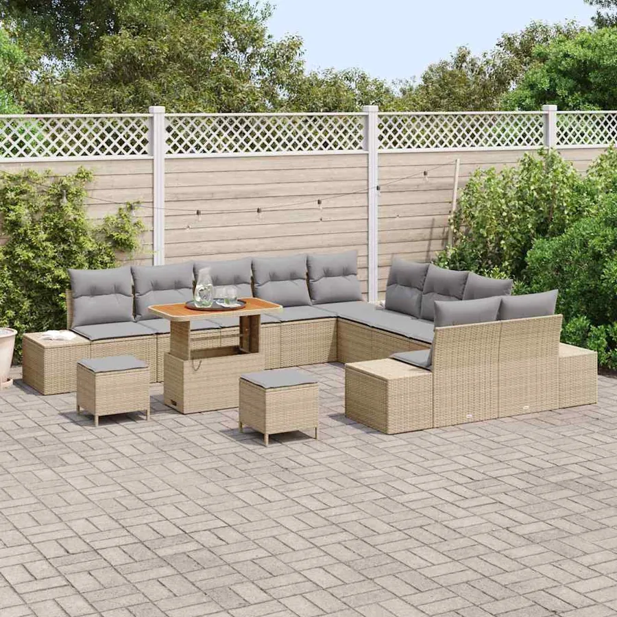 Ensemble de canapé de jardin 13 pcs Beige polyrotin - 3
