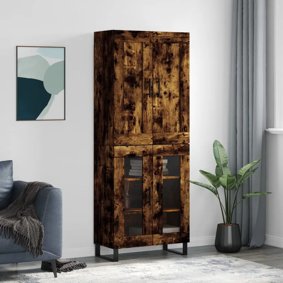Buffet haut Chêne fumé 69,5x34x180 cm Bois d'ingénierie
