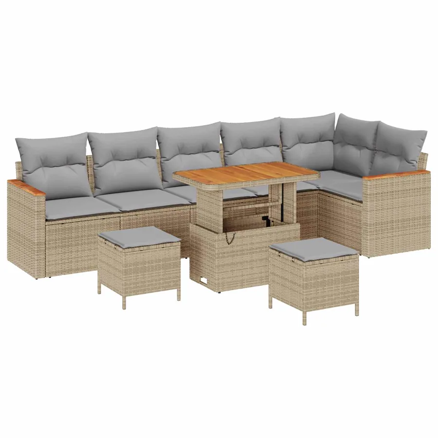 Ensemble de canapé de jardin 9 pcs Beige polyrotin - 2