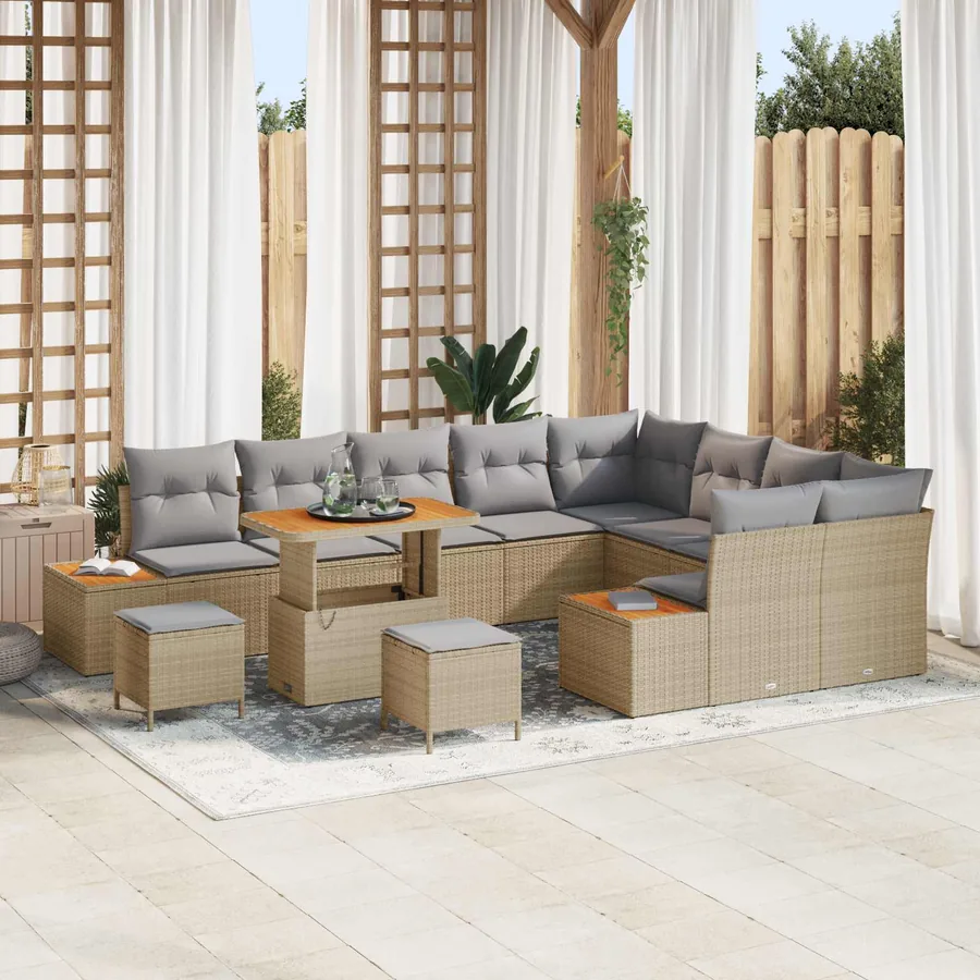 Ensemble de canapé de jardin 12 pcs Beige et Gris clair