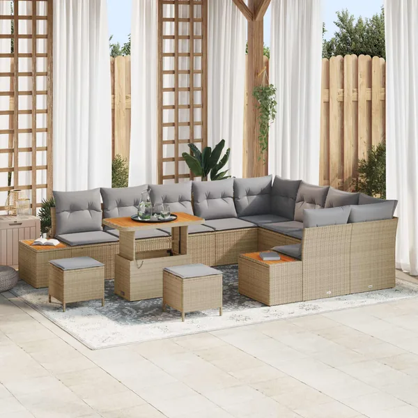 Ensemble de canapé de jardin 12 pcs Beige et Gris clair