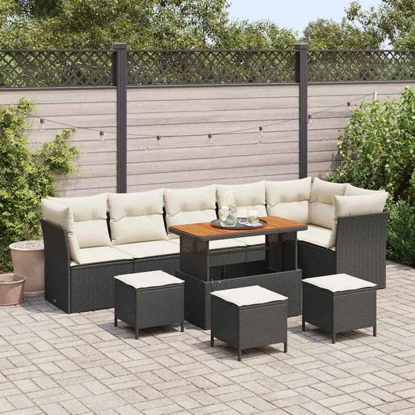 Ensemble de canapé de jardin avec coussin 10 pcs Noir et crème