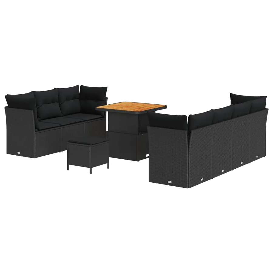 Ensemble de canapé de jardin 10 pcs Noir polyrotin - 2