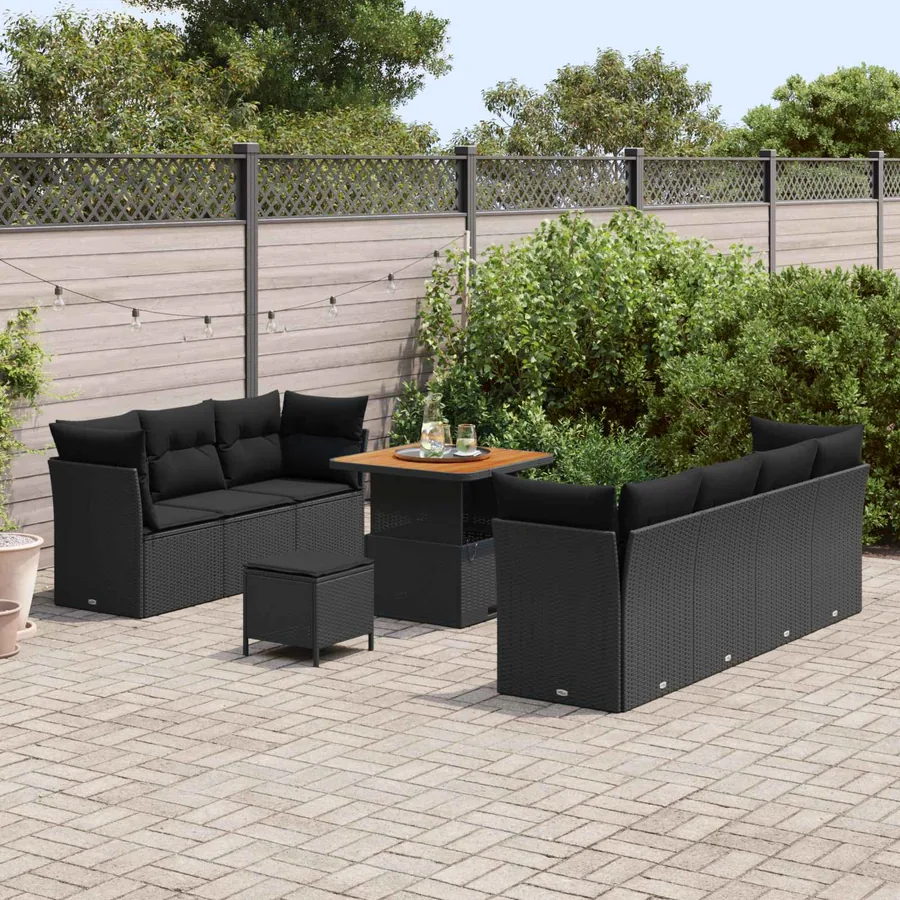 Ensemble de canapé de jardin 10 pcs Noir polyrotin - 3