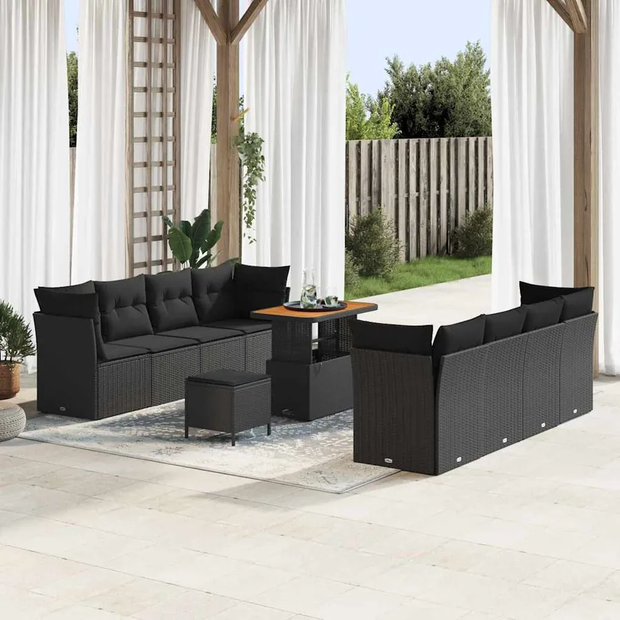 Ensemble de canapé de jardin 11 pcs Noir polyrotin