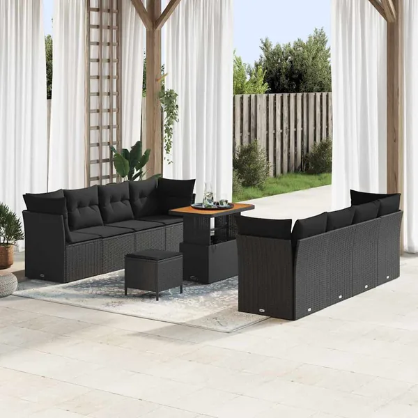 Ensemble de canapé de jardin 11 pcs Noir polyrotin