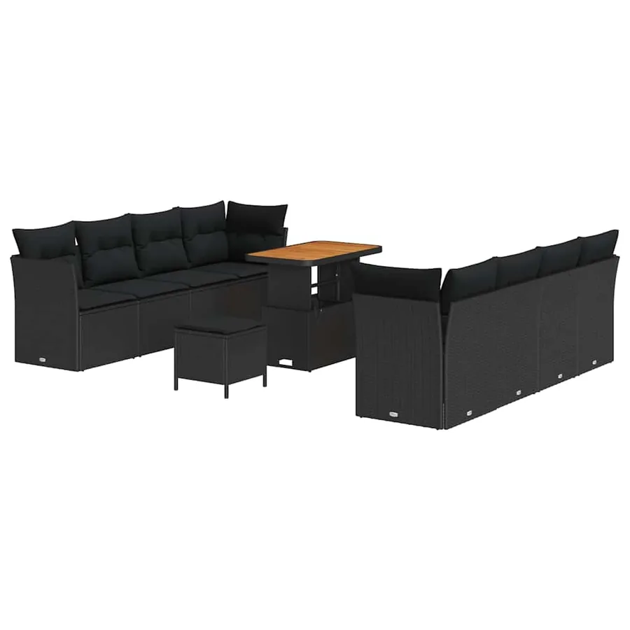 Ensemble de canapé de jardin 11 pcs Noir polyrotin - 2