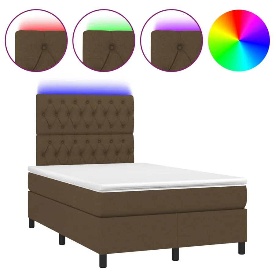 Sommier à lattes de lit matelas et LED Marron foncé 120x200 cm - 2