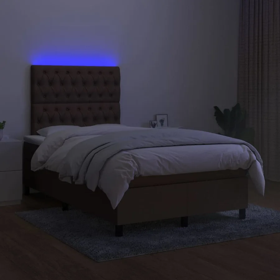 Sommier à lattes de lit matelas et LED Marron foncé 120x200 cm - 4