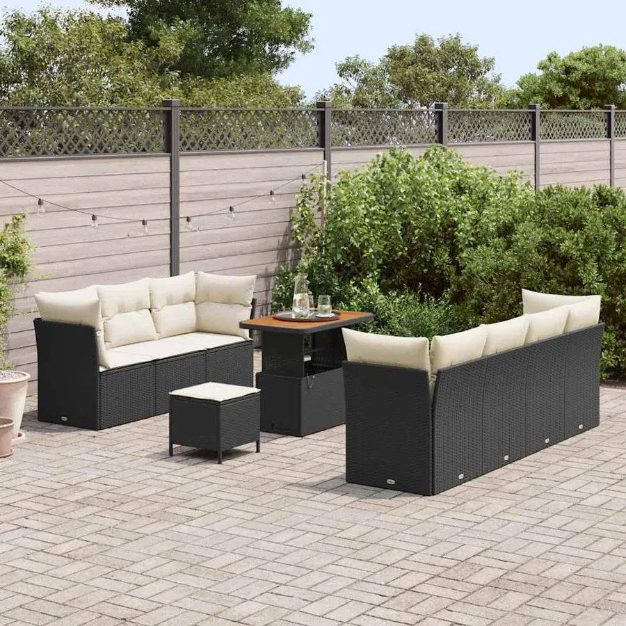 Ensemble de canapé de jardin 10 pcs Noir polyrotin - 3