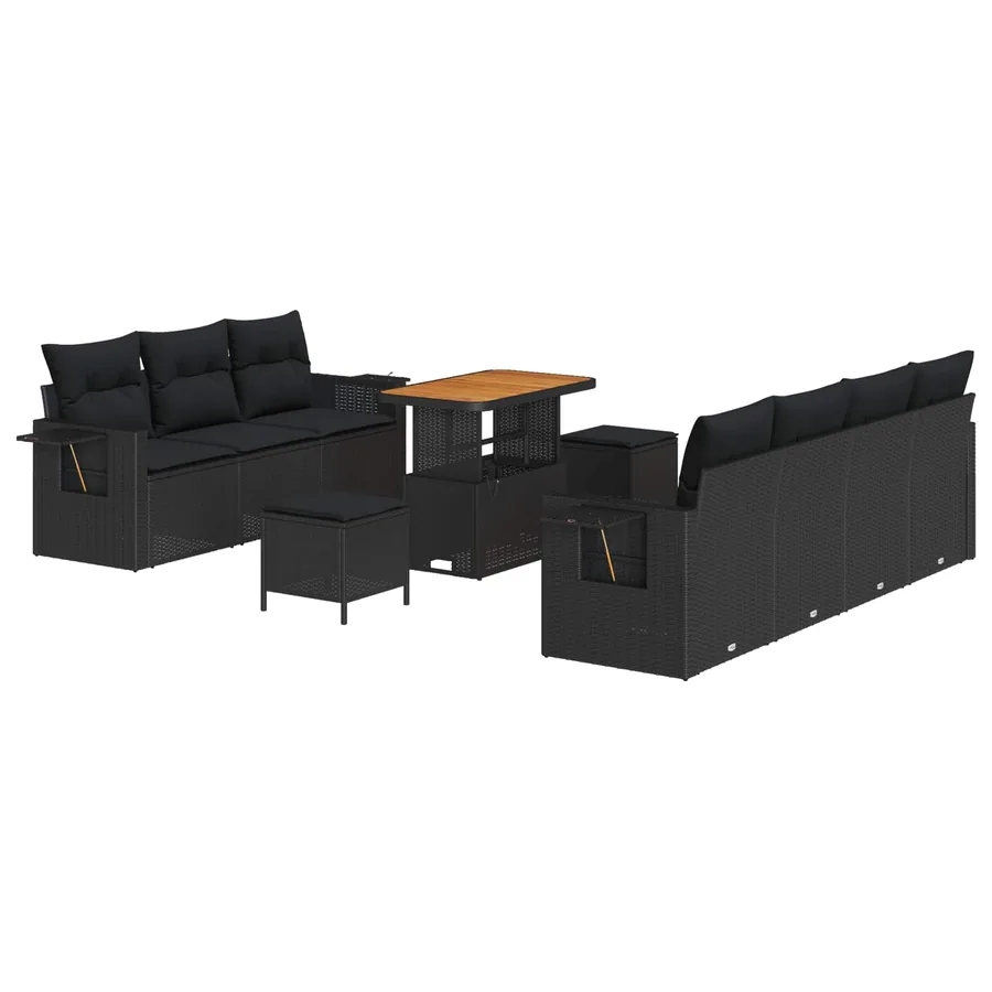 Ensemble de canapé de jardin avec coussin 10 pcs Noir polyrotin - 2