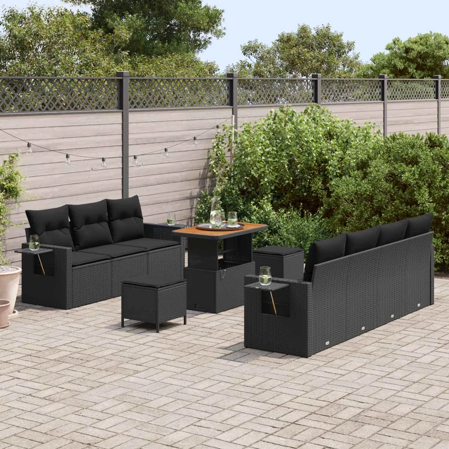 Ensemble de canapé de jardin avec coussin 10 pcs Noir polyrotin - 3
