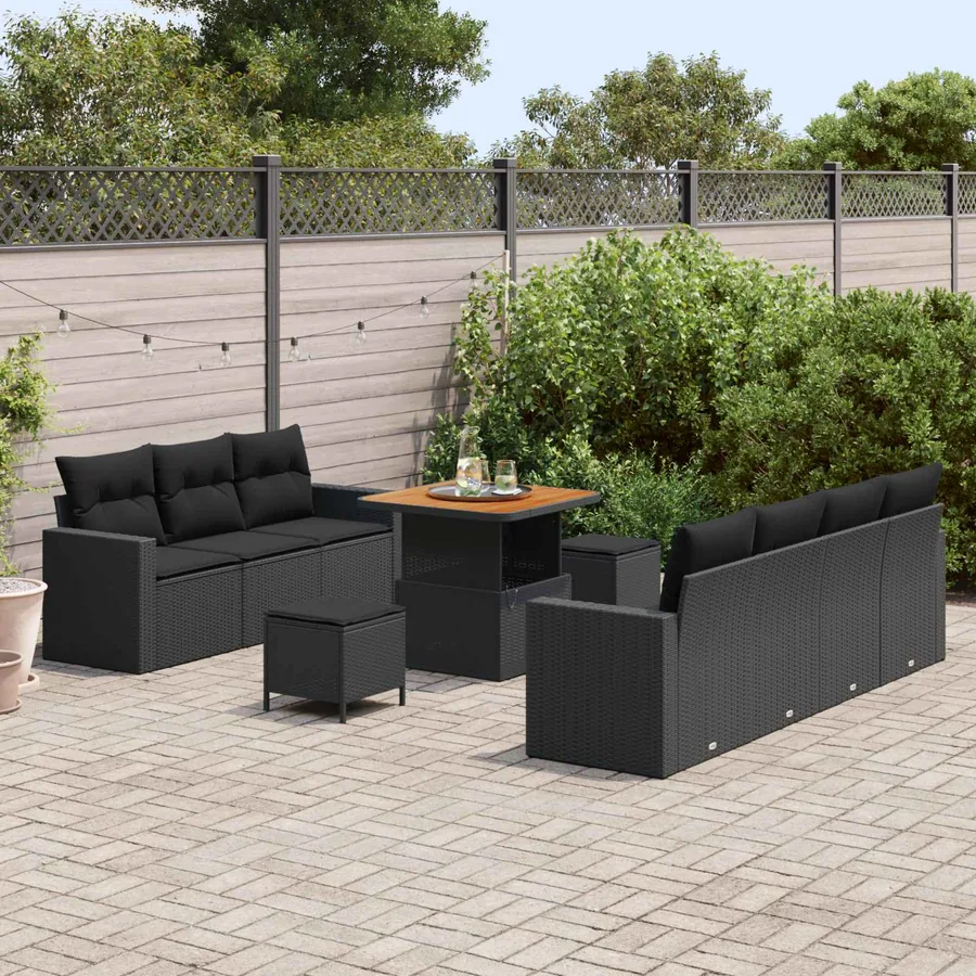 Ensemble de canapé de jardin 10 pcs Noir polyrotin - 3