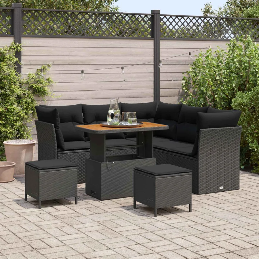 Ensemble de canapé de jardin 8 pcs Noir polyrotin