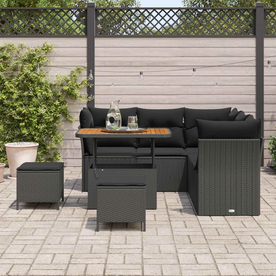 Ensemble de canapé de jardin 8 pcs Noir polyrotin - 3