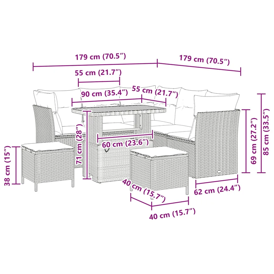 Ensemble de canapé de jardin 8 pcs Noir polyrotin - 9