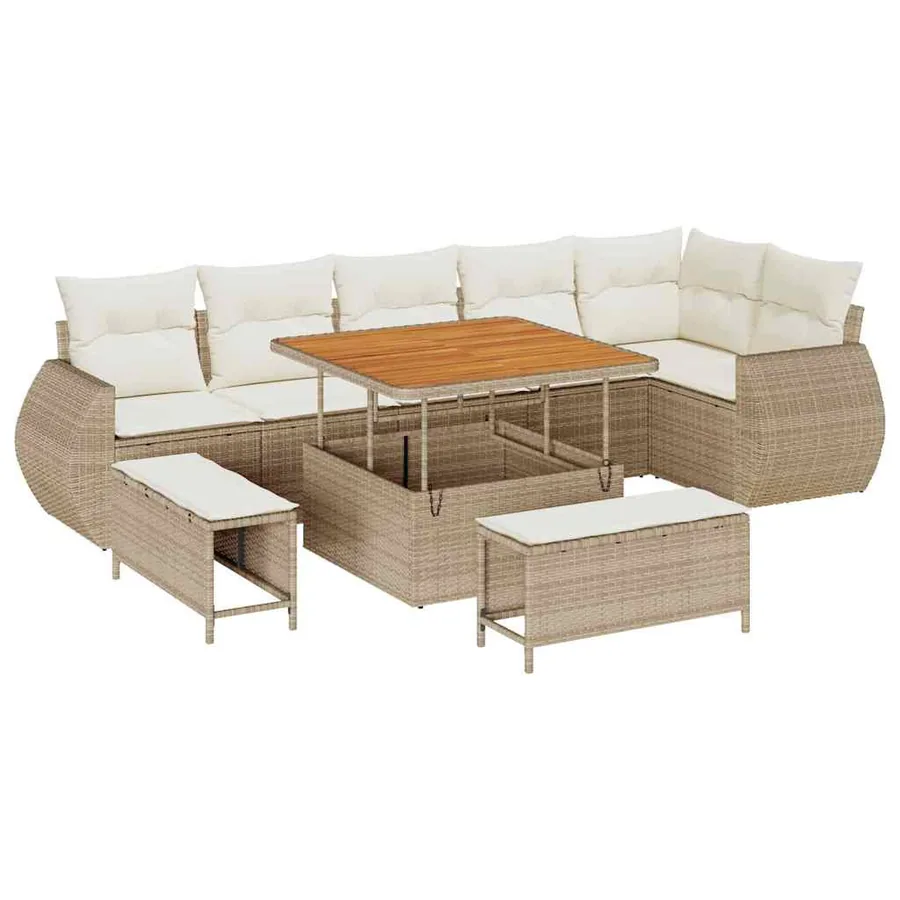 Ensemble de canapé de jardin 9 pcs Beige polyrotin - 2
