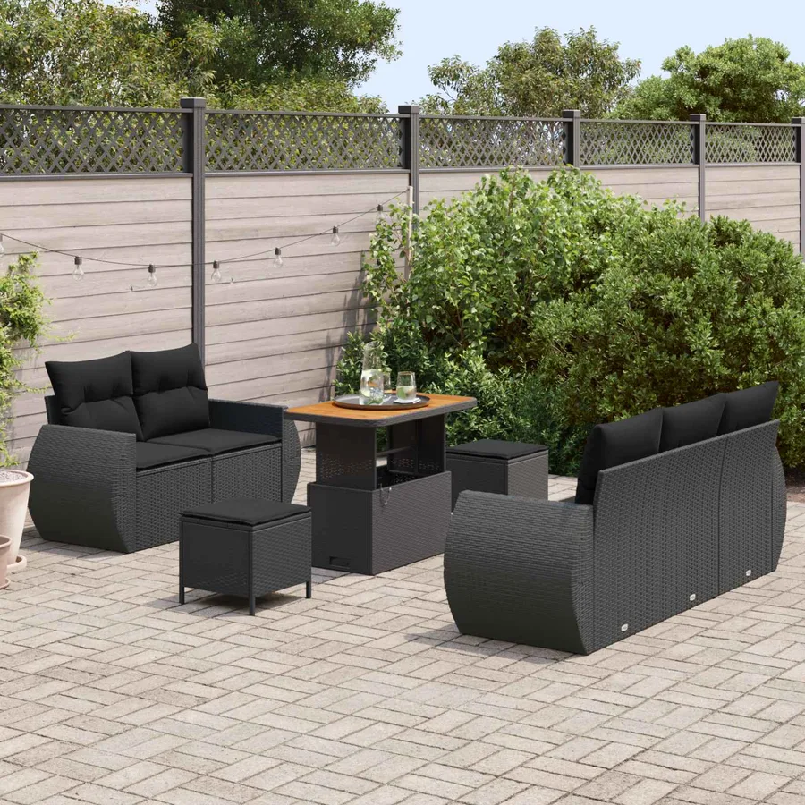 Ensemble de canapé de jardin 8 pcs Noir polyrotin - 3