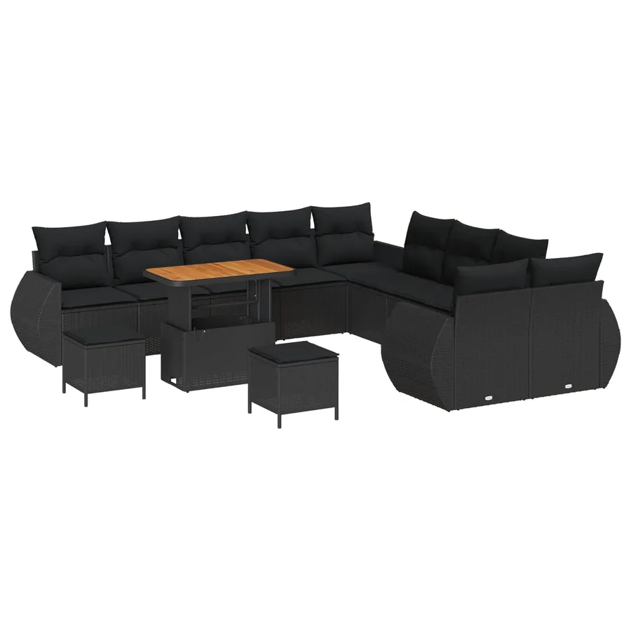 Ensemble de canapé de jardin 13 pcs Noir polyrotin - 2