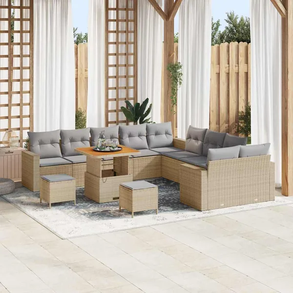 Ensemble de canapé de jardin 13 pcs Beige polyrotin