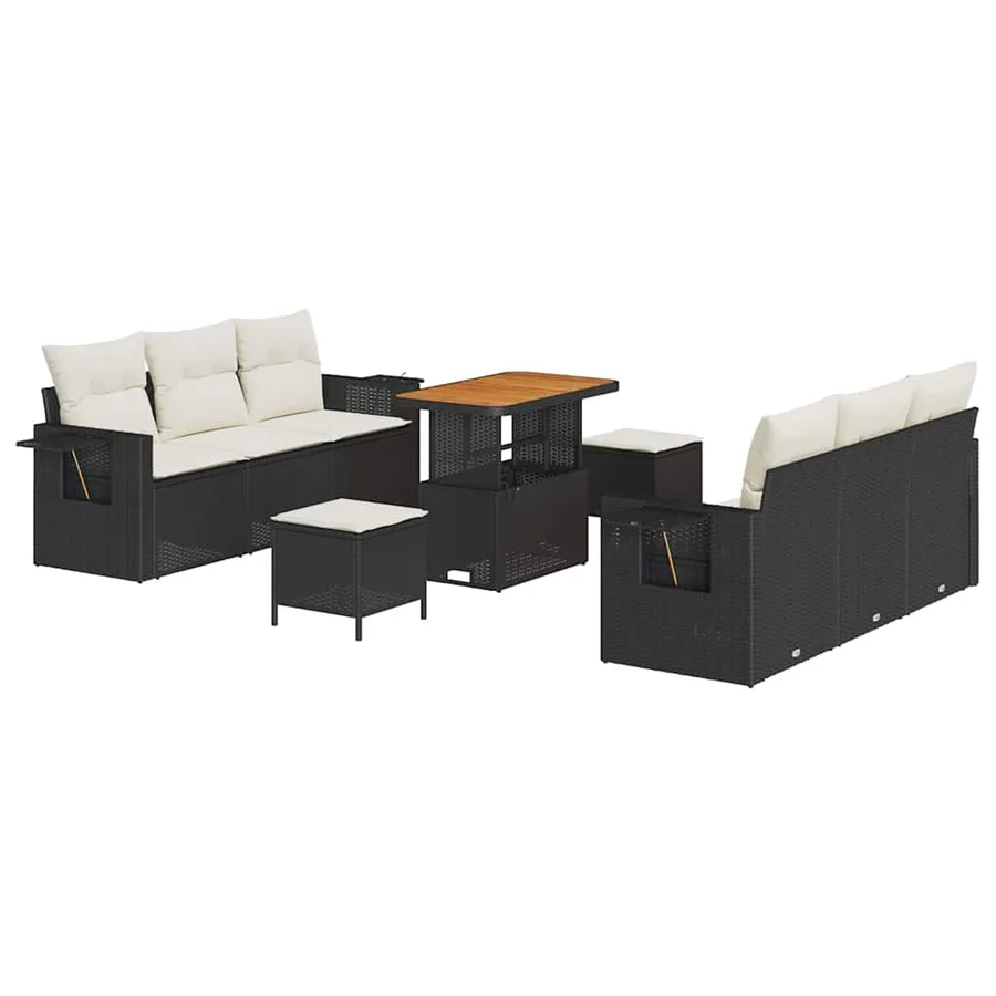 Ensemble de canapé de jardin avec coussin 9 pcs Noir polyrotin - 2