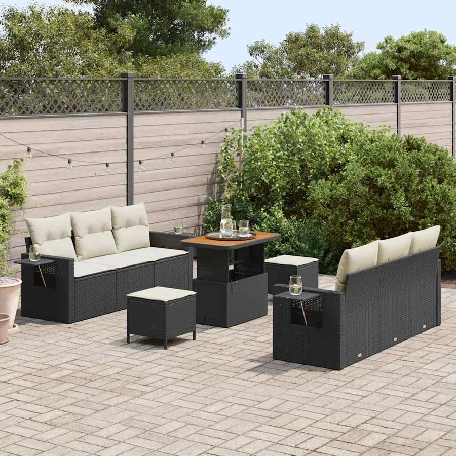 Ensemble de canapé de jardin avec coussin 9 pcs Noir polyrotin - 3