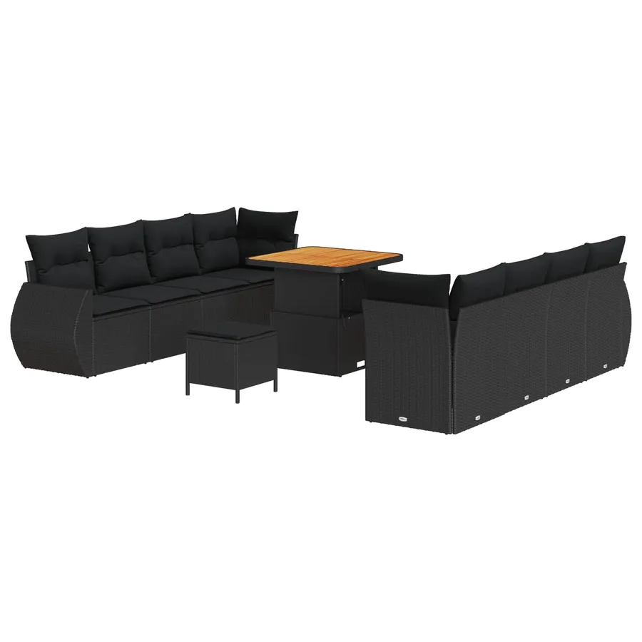 Ensemble de canapé de jardin avec coussin 11 pcs Noir polyrotin - 2