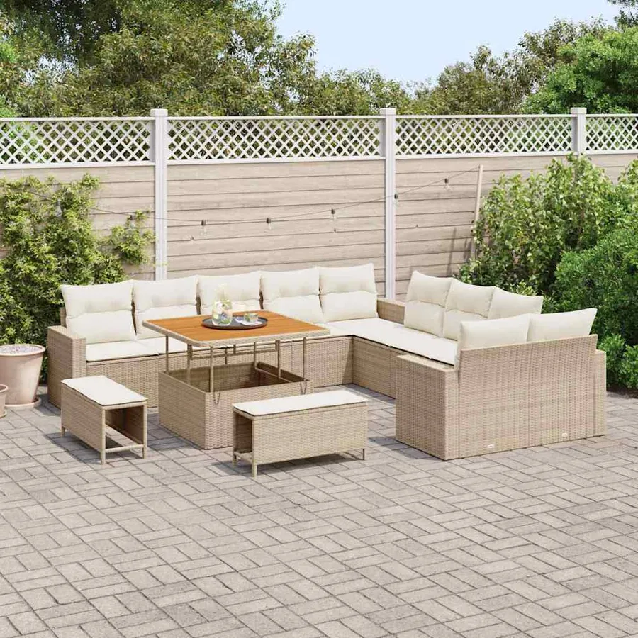 Ensemble de canapé de jardin 13 pcs Beige polyrotin - 3