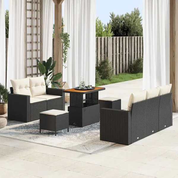 Ensemble de canapé de jardin avec coussin 8 pcs Noir polyrotin