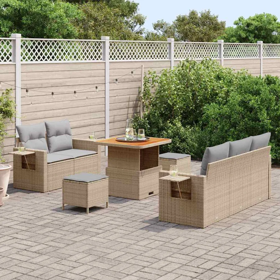 Ensemble de canapé de jardin avec coussin 8 pcs Beige polyrotin - 3