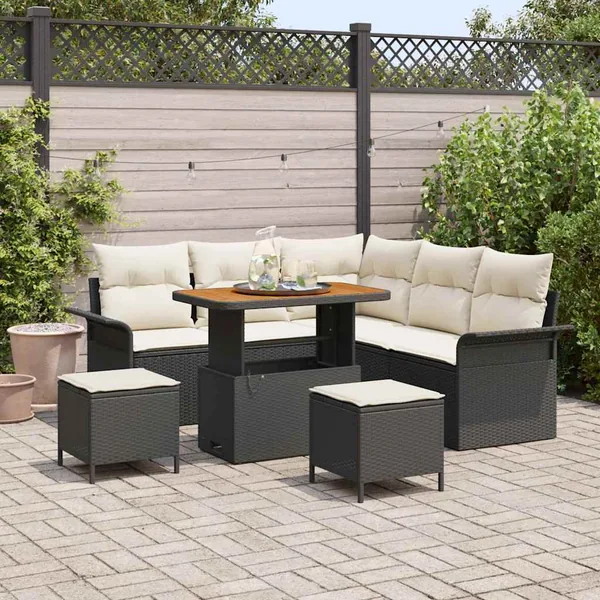 Ensemble de canapé de jardin avec coussin 8 pcs Noir polyrotin