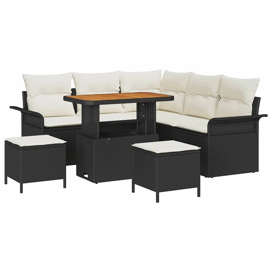 Ensemble de canapé de jardin avec coussin 8 pcs Noir polyrotin - 2