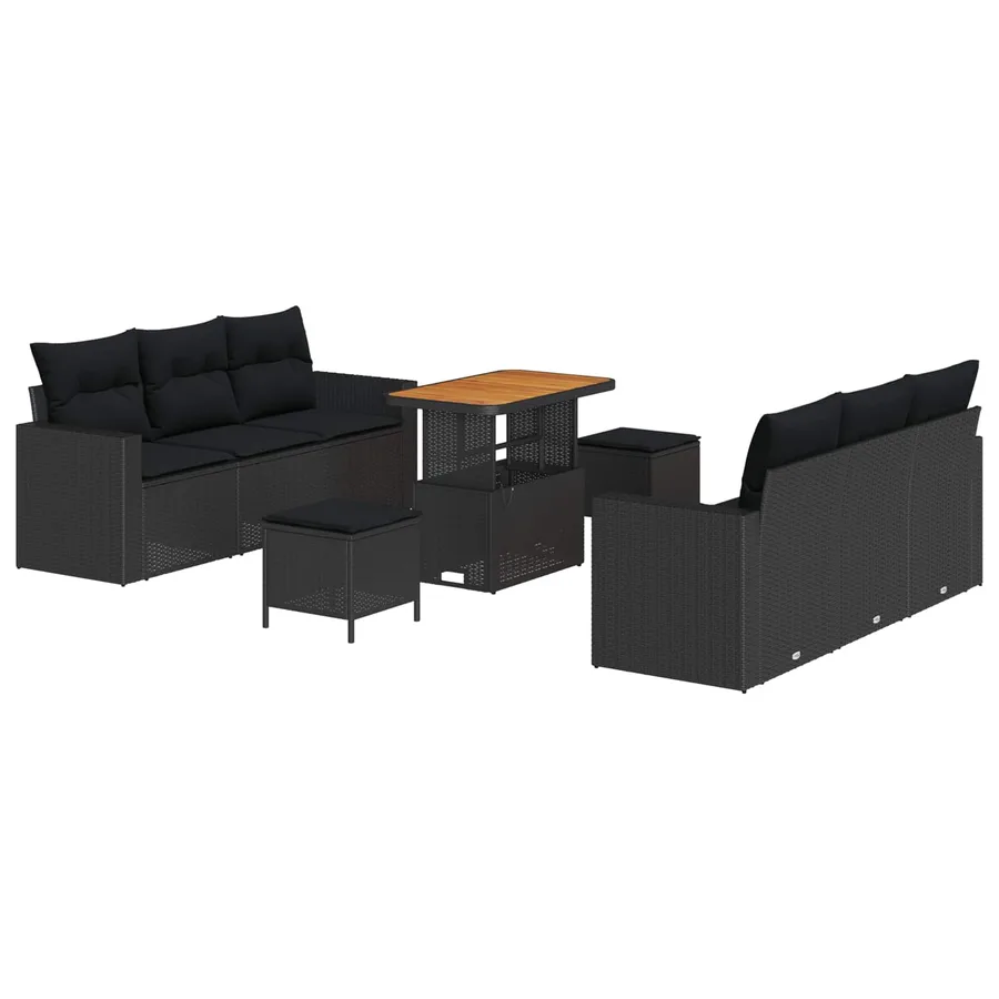 Ensemble de canapé de jardin 9 pcs Noir polyrotin - 2