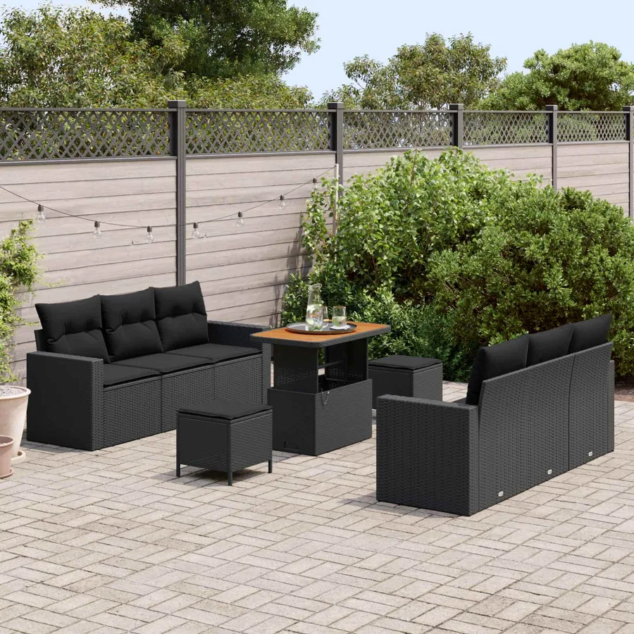 Ensemble de canapé de jardin 9 pcs Noir polyrotin - 3