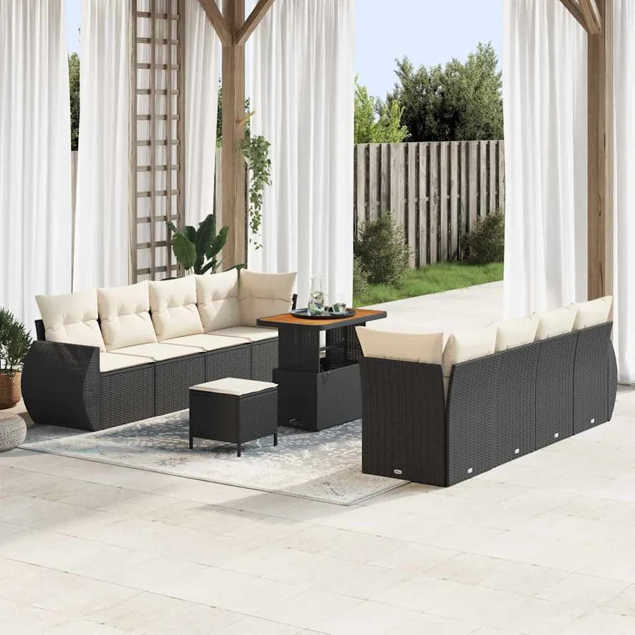 Ensemble de canapé de jardin avec coussin 11 pcs Noir polyrotin